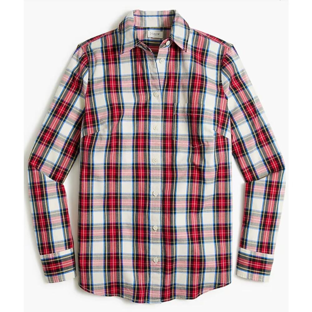 J. Crew Factory Plaid Cotton Poplin Shirt in Signature Fit Size Small